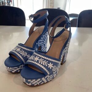 Aldo Blue and White Floral Platform Heels